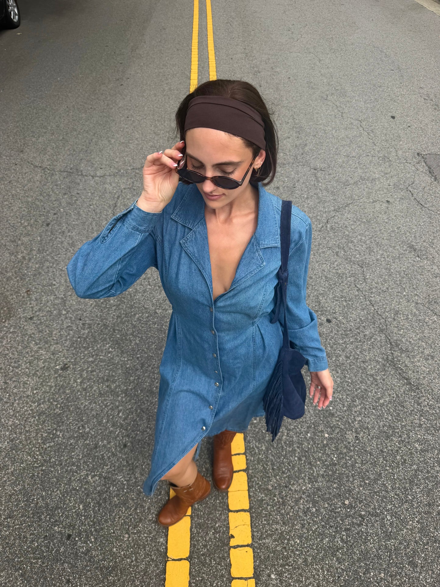 Vintage 90s denim long sleeve maxi tie dress 🫐