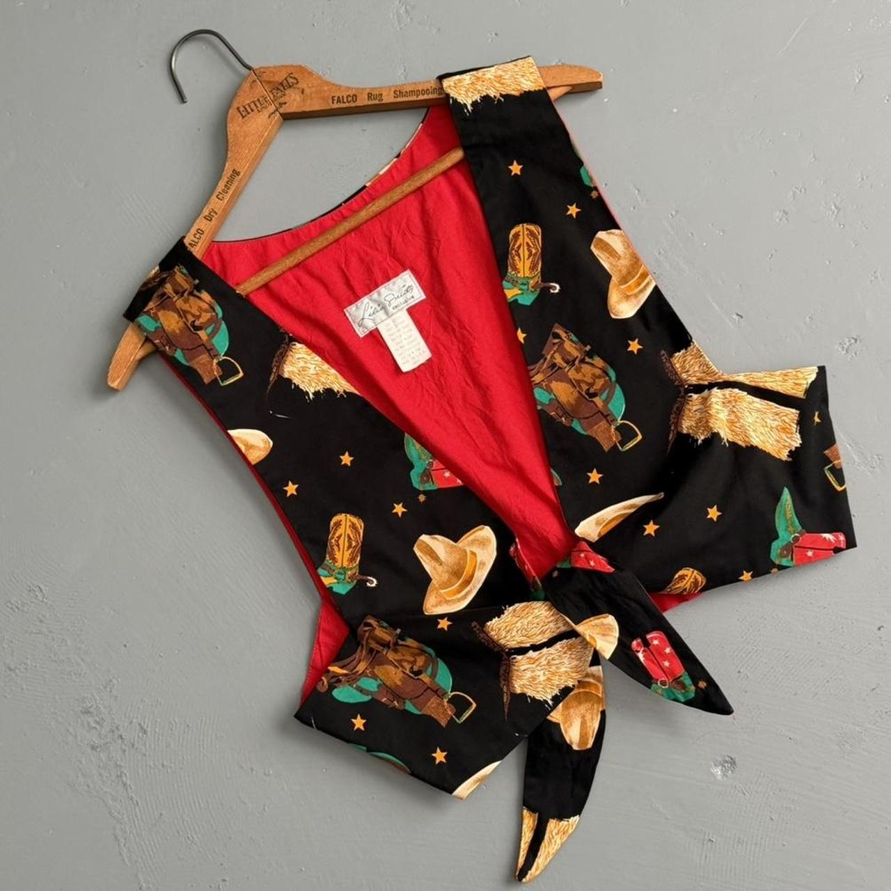 VINTAGE BLACK WESTERN PRINT TIE VEST