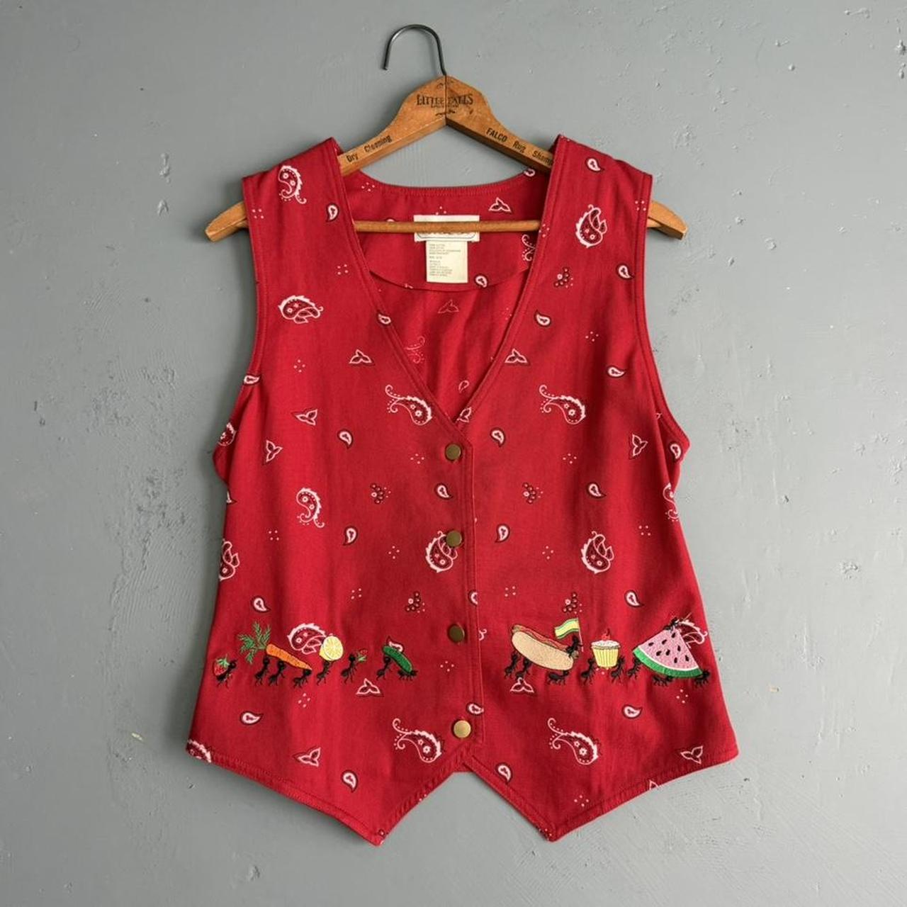VINTAGE RED BANDANA PICNIC BUTTON VEST ππππππ₯π«