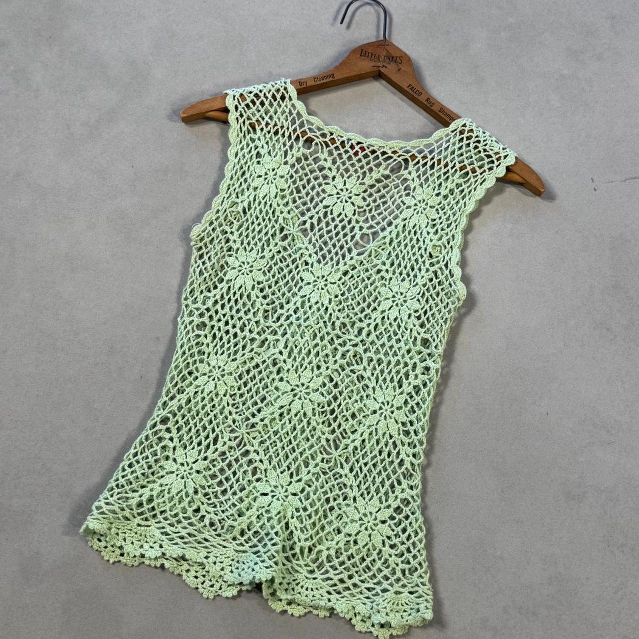 VINTAGE 90S JJ BASICS GREEN CROCHET KNIT TIE TOP