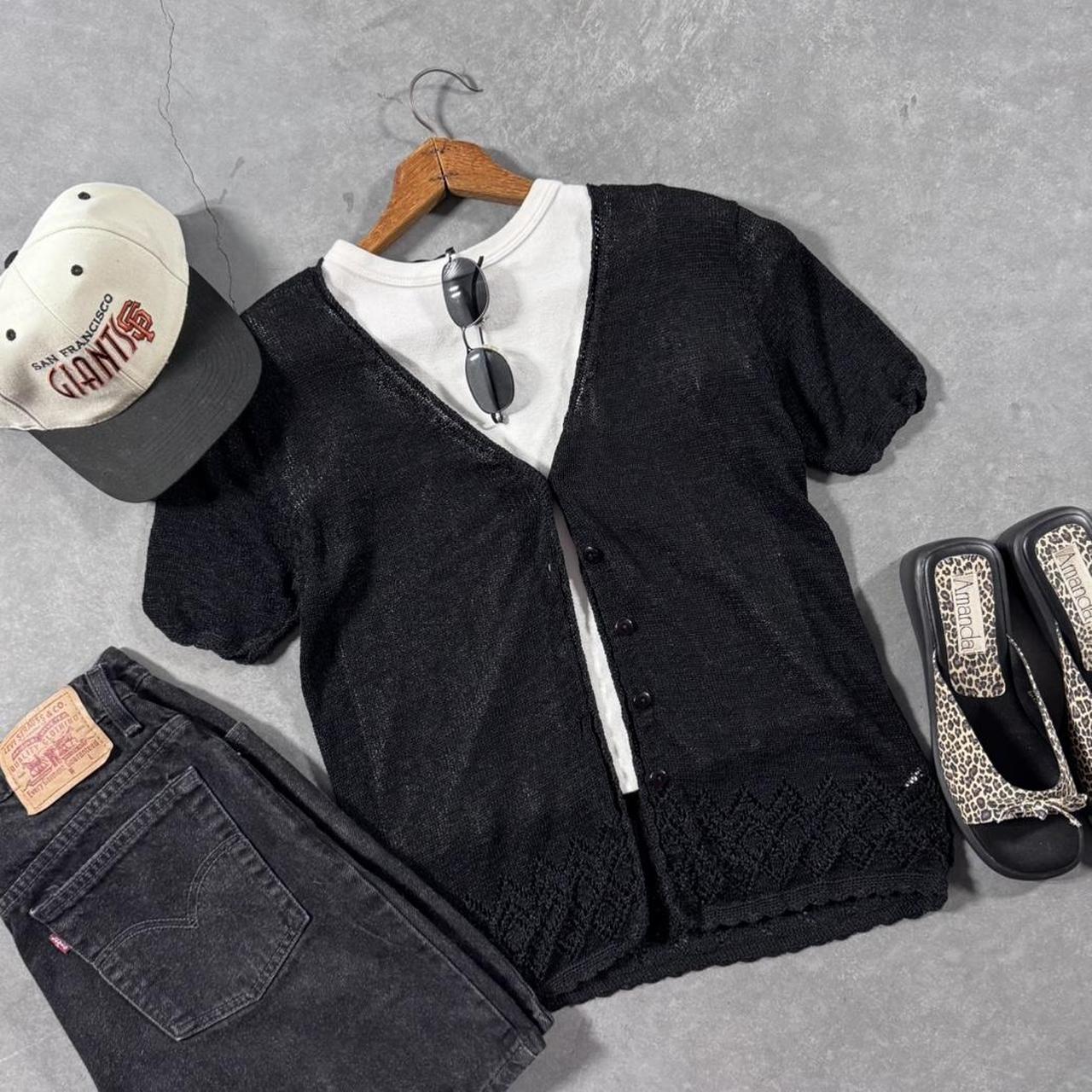 VINTAGE SPENGLER BLACK KNIT SHORT SLEEVE CARDIGAN