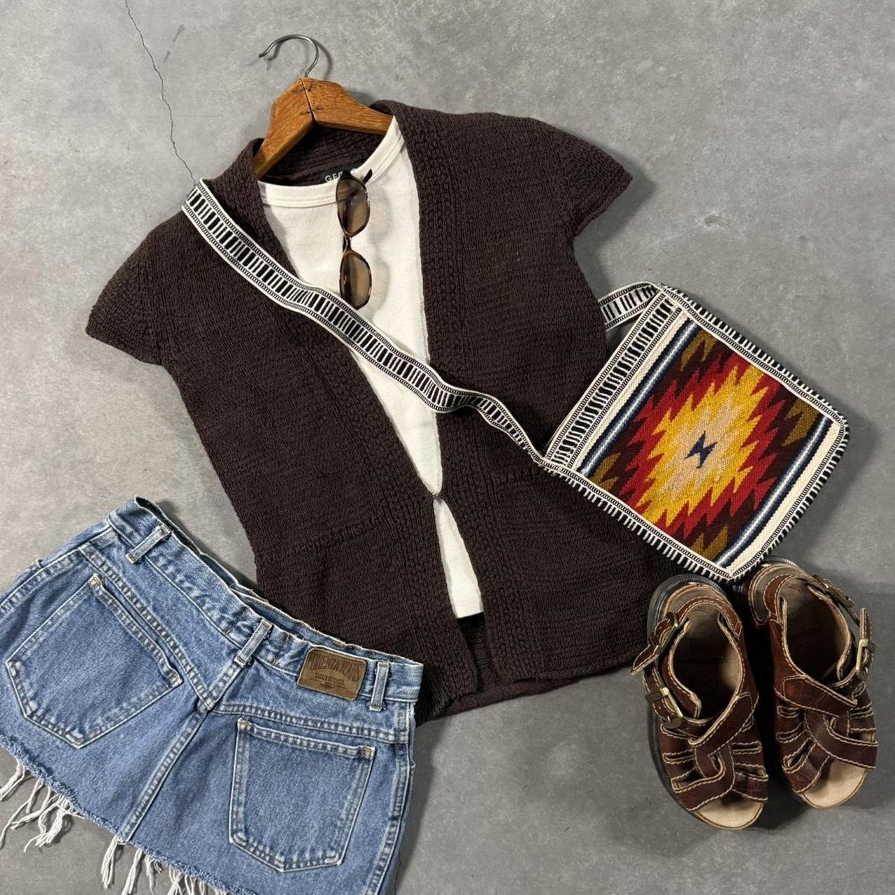 VINTAGE Y2K 90S GEORGE BROWN KNIT SHORT SLEEVE CARDIGAN