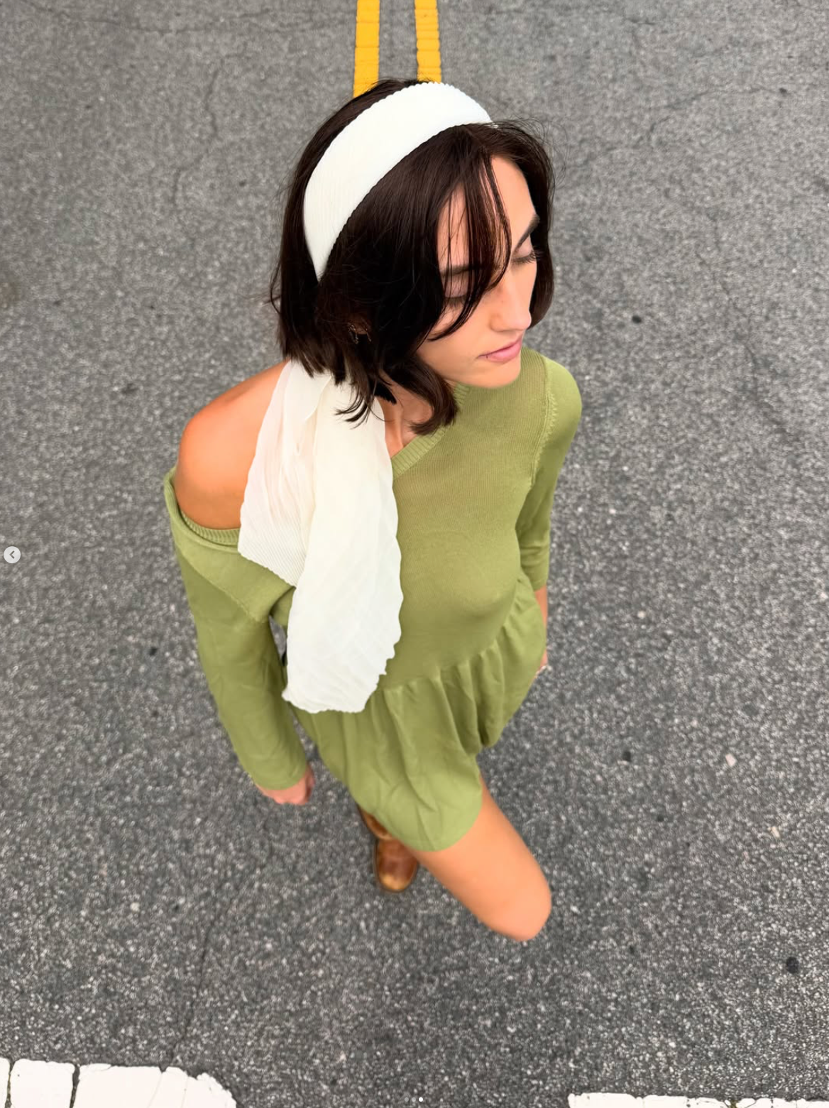 Vintage 90s silk off the shoulder mini green dress