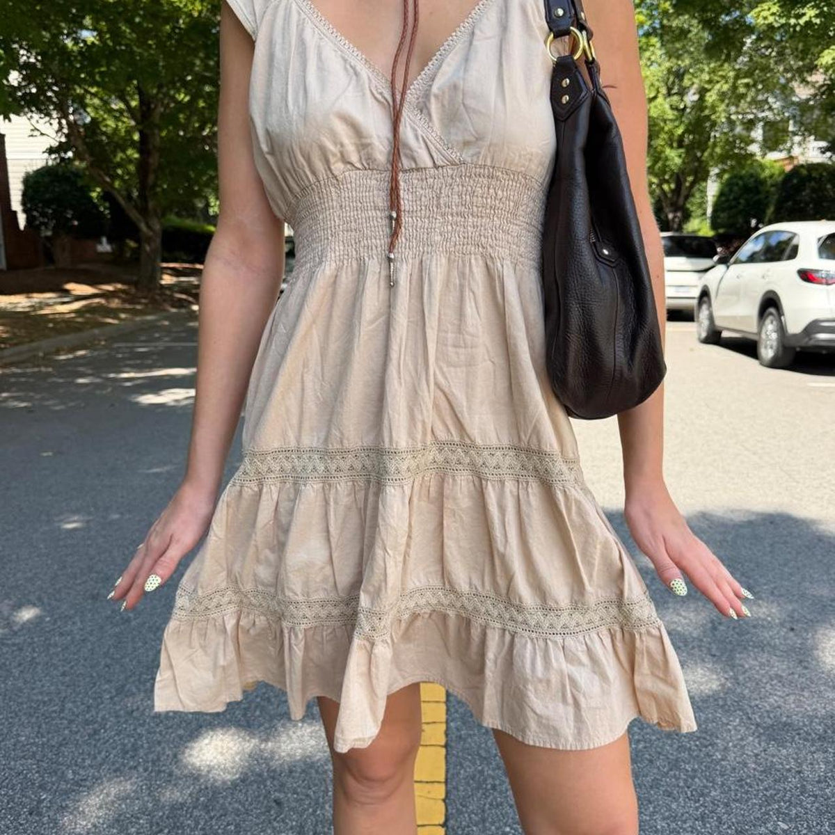 Vintage 90s beige boho mini dress 🌾