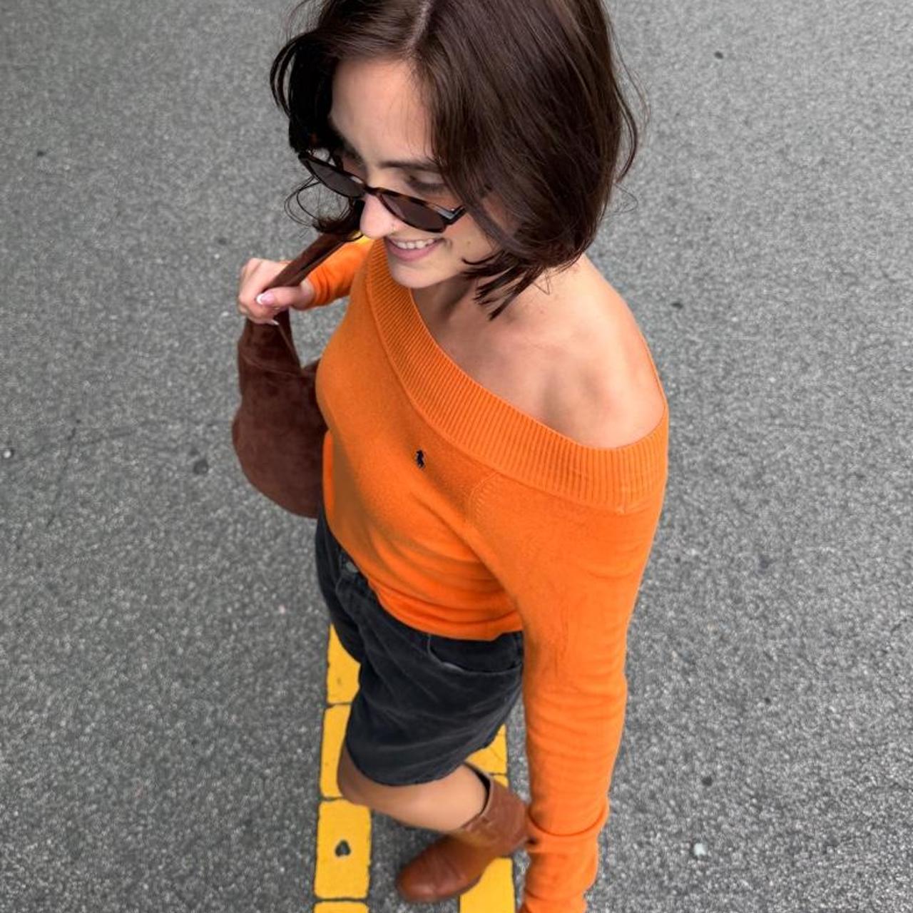 Vintage rare 90s orange off the shoulder Polo Ralph Lauren sweaterđ