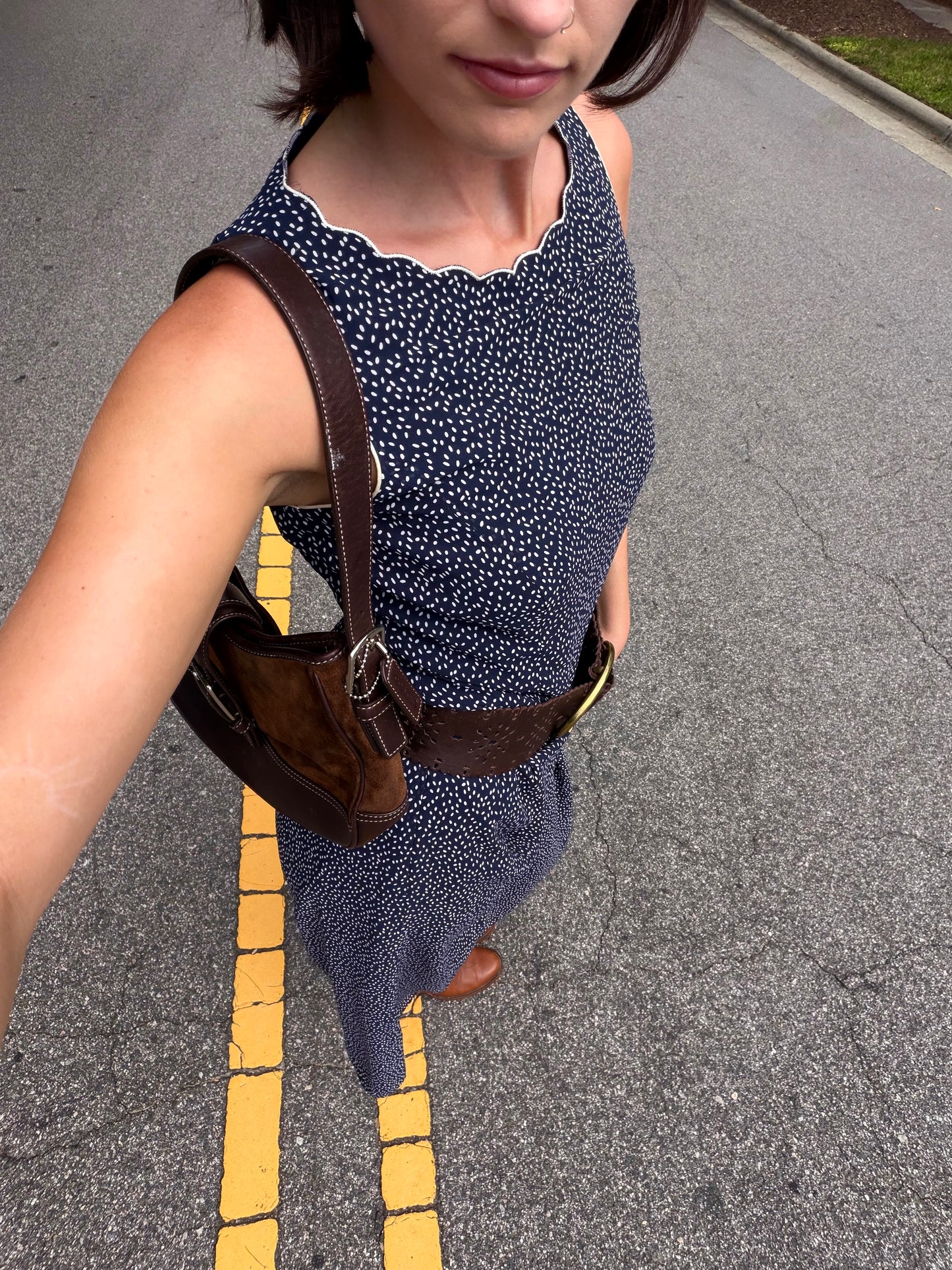 Vintage 90s Talbots navy polka dot maxi dress