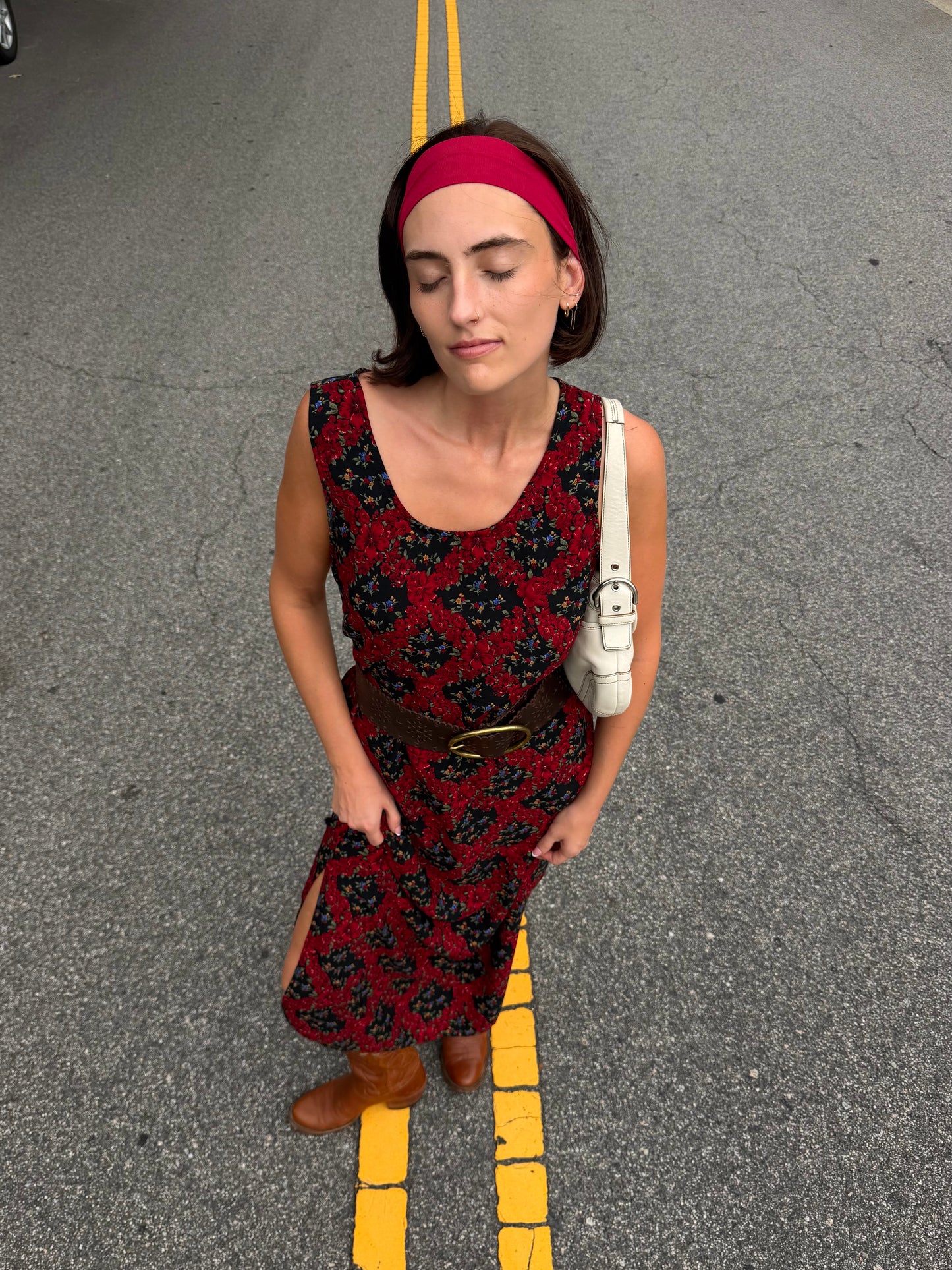Vintage 90s maxi floral tie slit dress 🥀