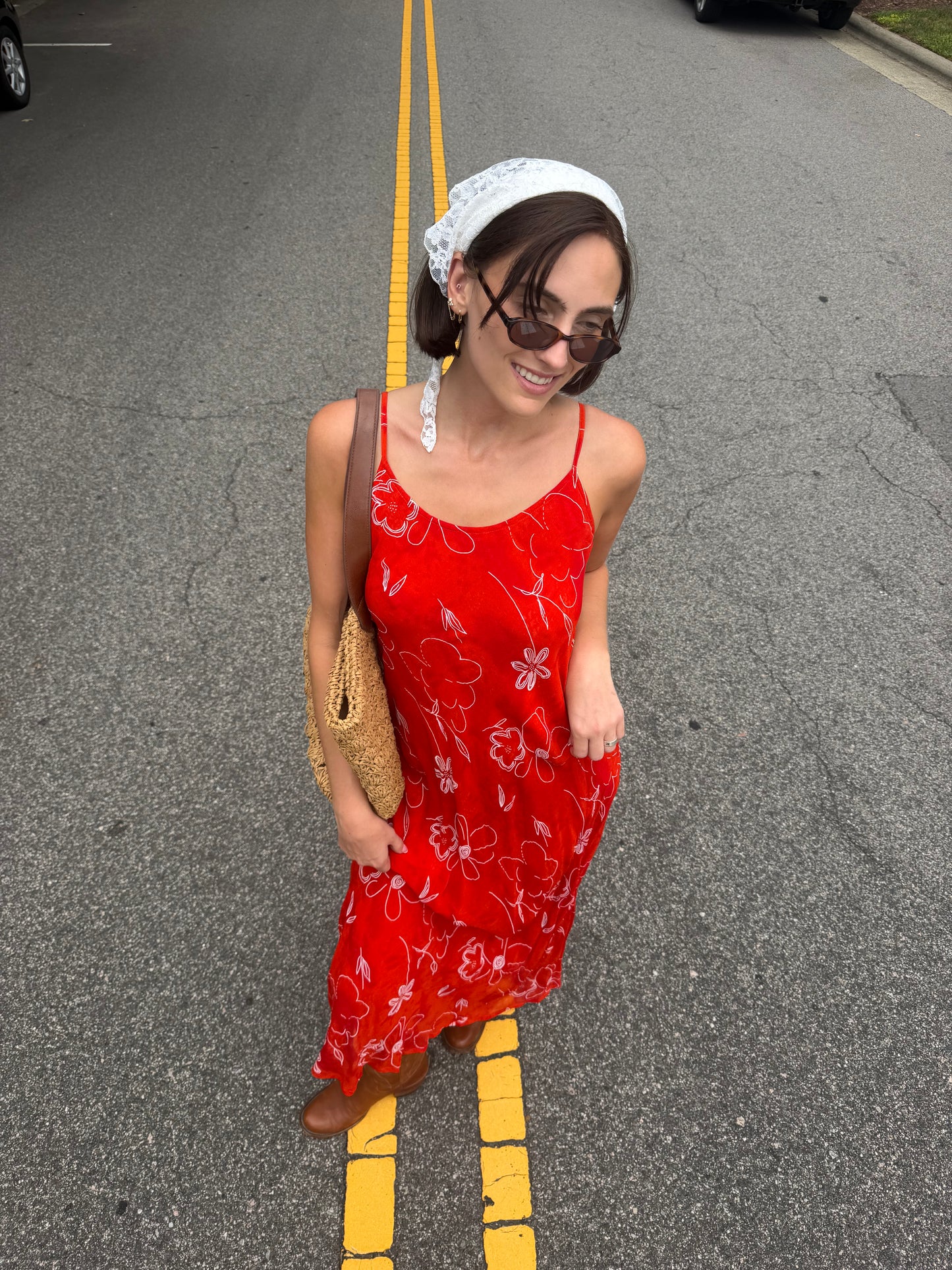 Vintage 90s red floral maxi dress 🪽