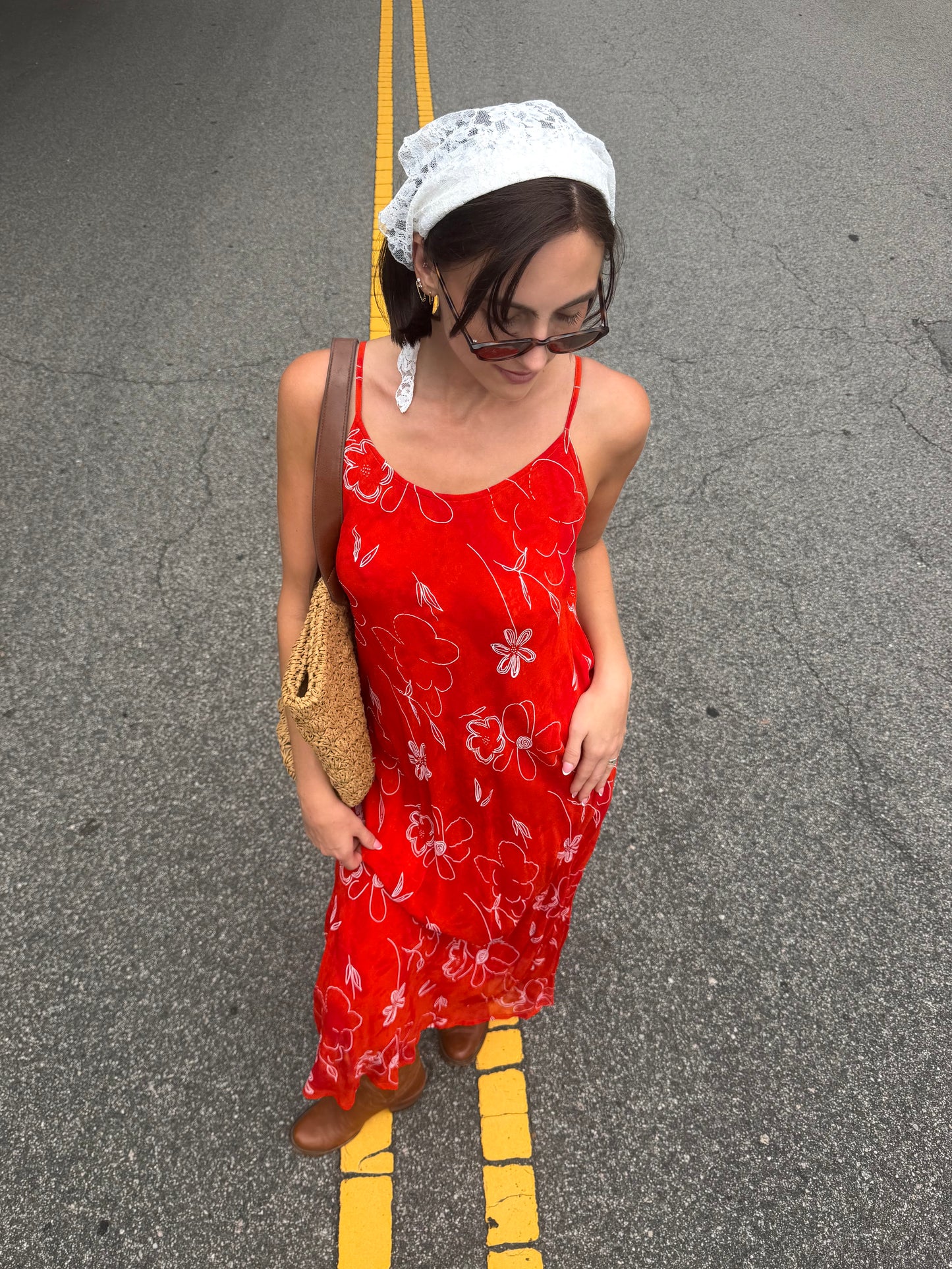 Vintage 90s red floral maxi dress 🪽