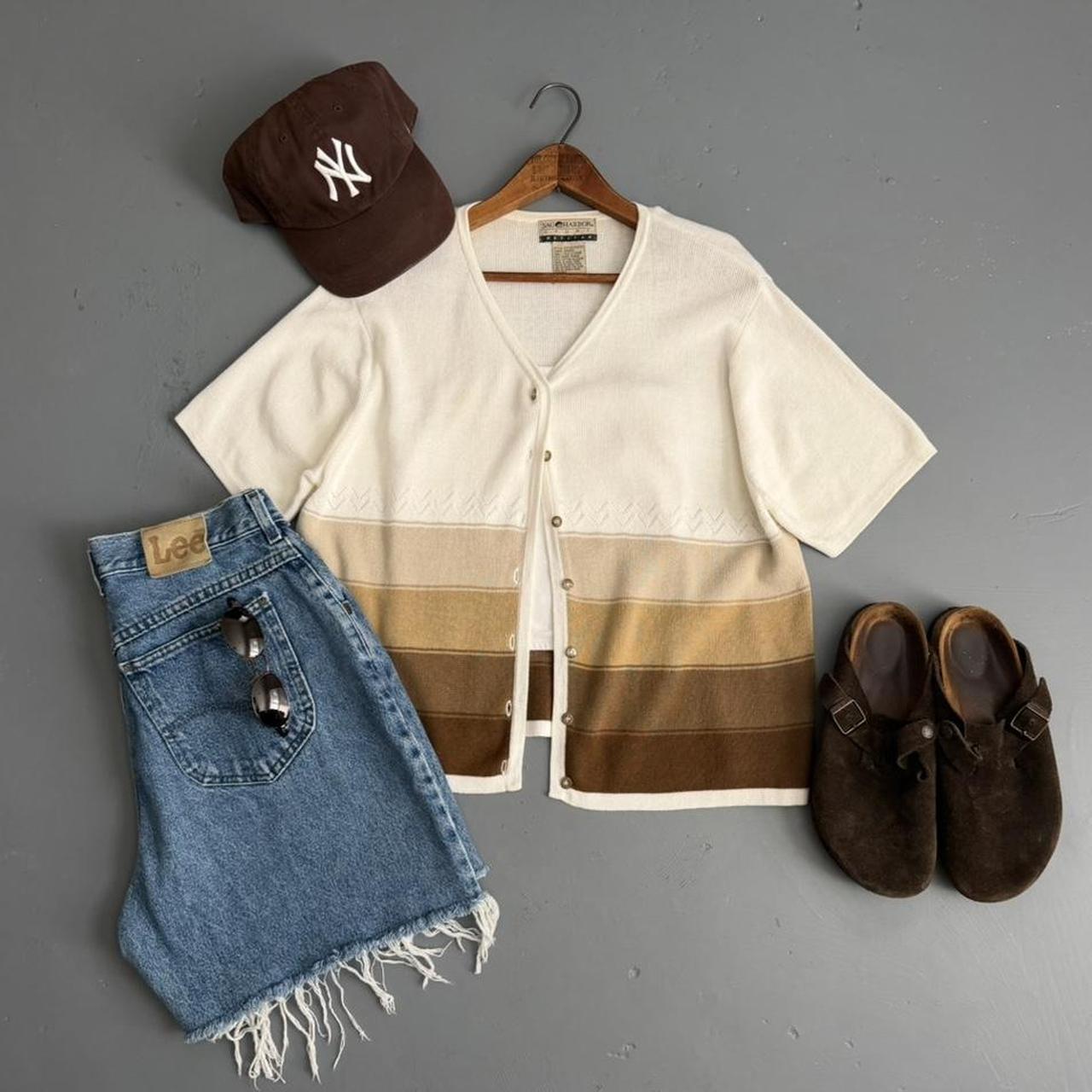 VINTAGE SAG HARBOR BROWN STRIPED CARDIGAN 🐌