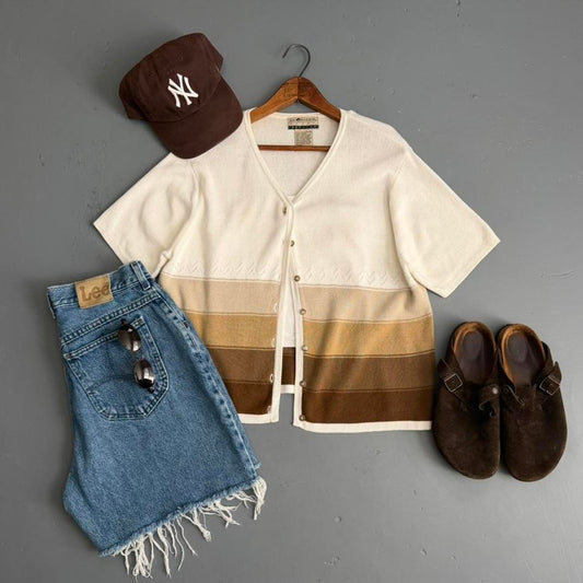 VINTAGE SAG HARBOR BROWN STRIPED CARDIGAN 🐌