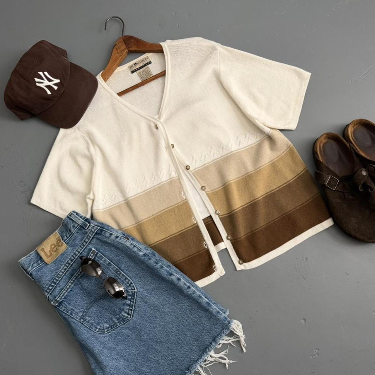 VINTAGE SAG HARBOR BROWN STRIPED CARDIGAN 🐌