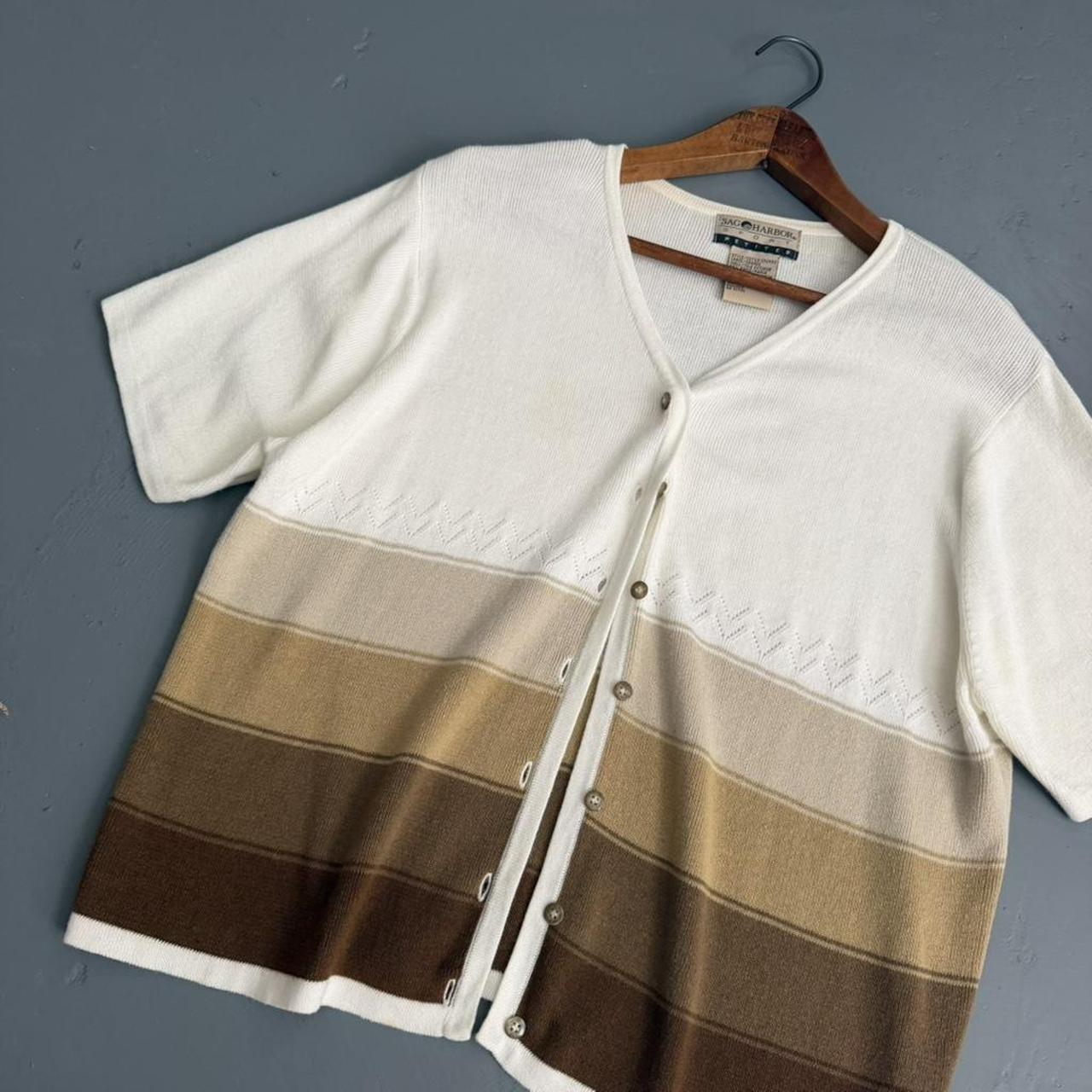 VINTAGE SAG HARBOR BROWN STRIPED CARDIGAN 🐌