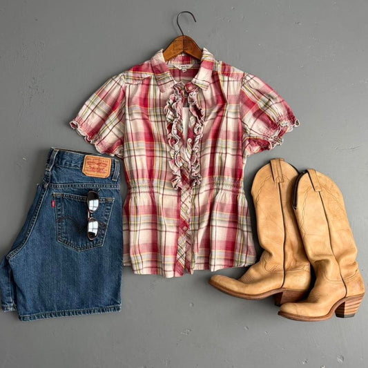 VINTAGE 90S CAPACITY PLAID FLORAL BLOUSE 🤠