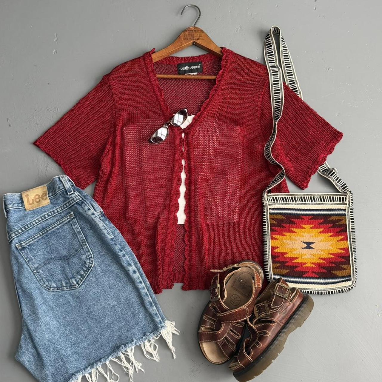 VINTAGE SAG HARBOR RED SHEER KNIT CARDIGAN 🌵