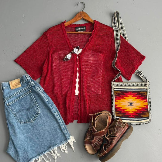 VINTAGE SAG HARBOR RED SHEER KNIT CARDIGAN 🌵