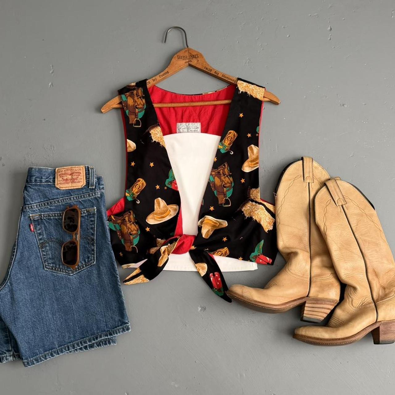 VINTAGE BLACK WESTERN PRINT TIE VEST