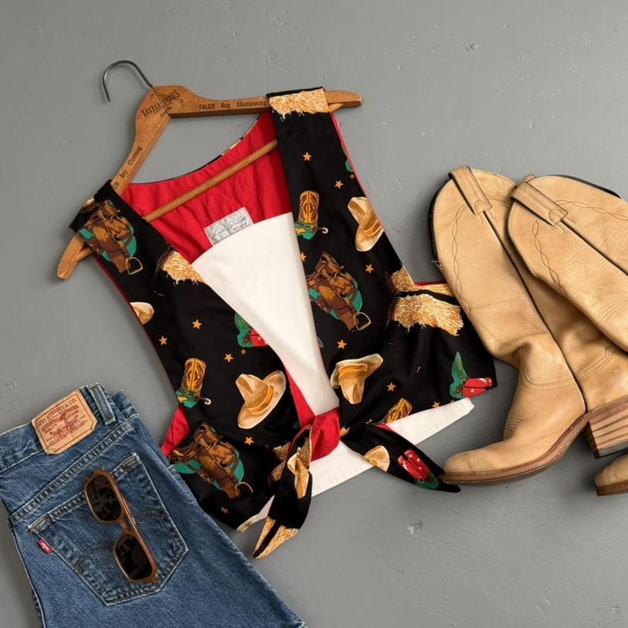 VINTAGE BLACK WESTERN PRINT TIE VEST
