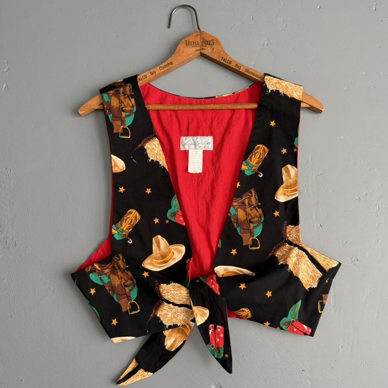 VINTAGE BLACK WESTERN PRINT TIE VEST