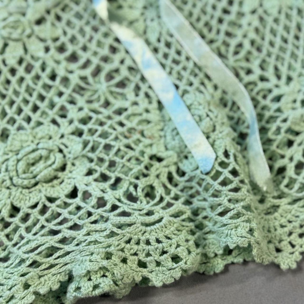 VINTAGE 90S JJ BASICS GREEN CROCHET KNIT TIE TOP