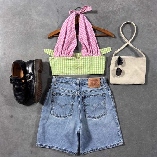 VINTAGE RILEY ANNE PLAID HALTER TOP