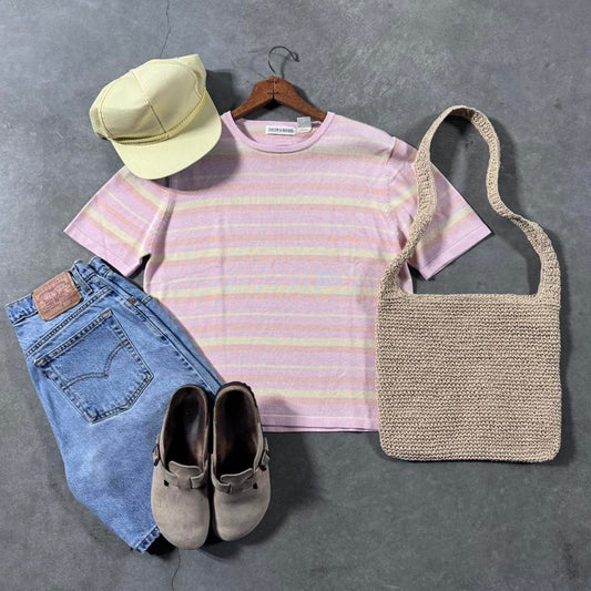 VINTAGE 90S EVELYN & ARTHUR SILK STRIPED TEE 🌞
