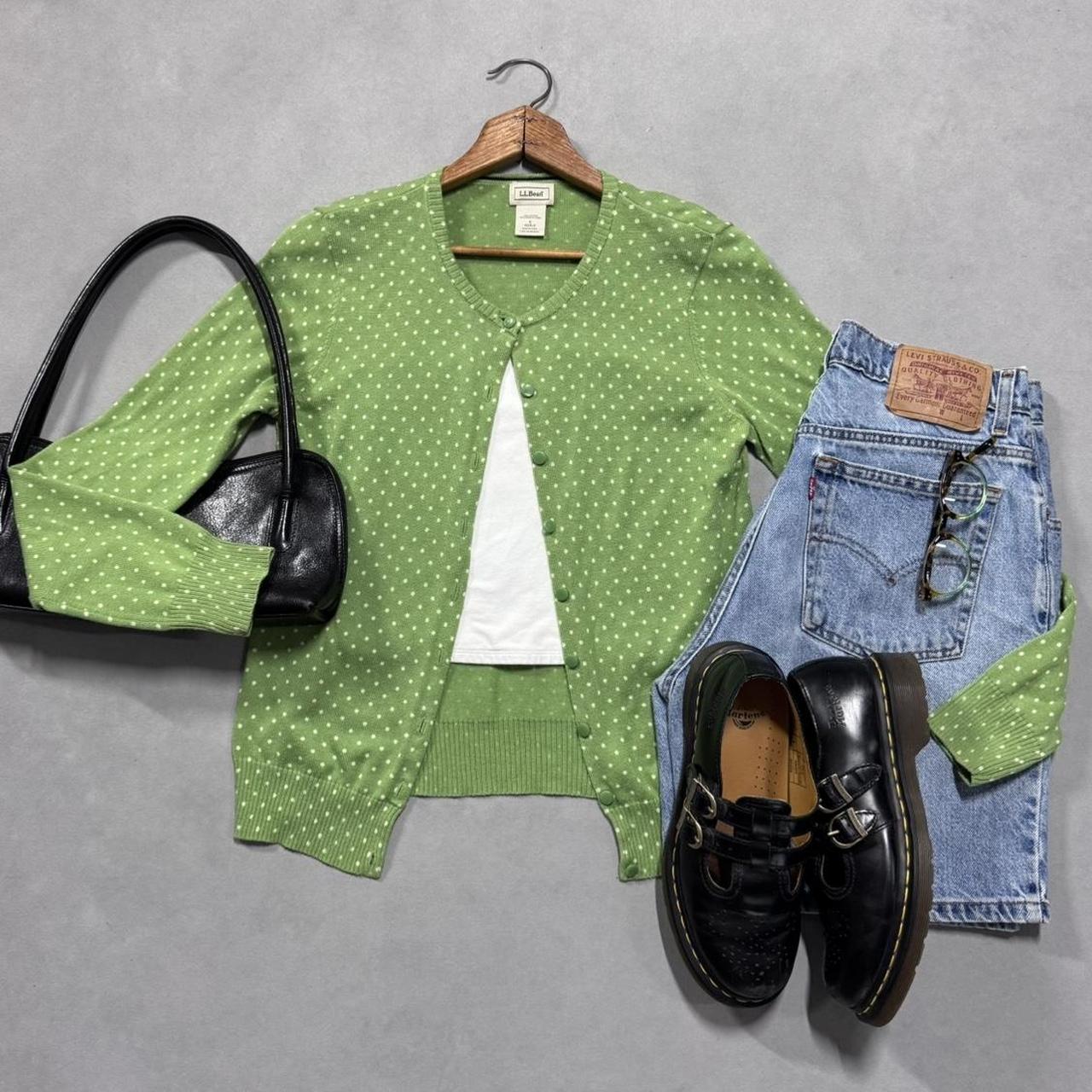 VINTAGE LL BEAN GREEN POLKA DOT CARDIGAN 🐢