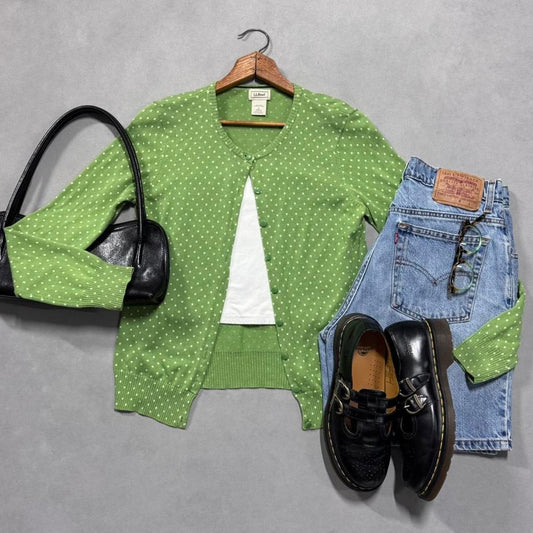 VINTAGE LL BEAN GREEN POLKA DOT CARDIGAN 🐢