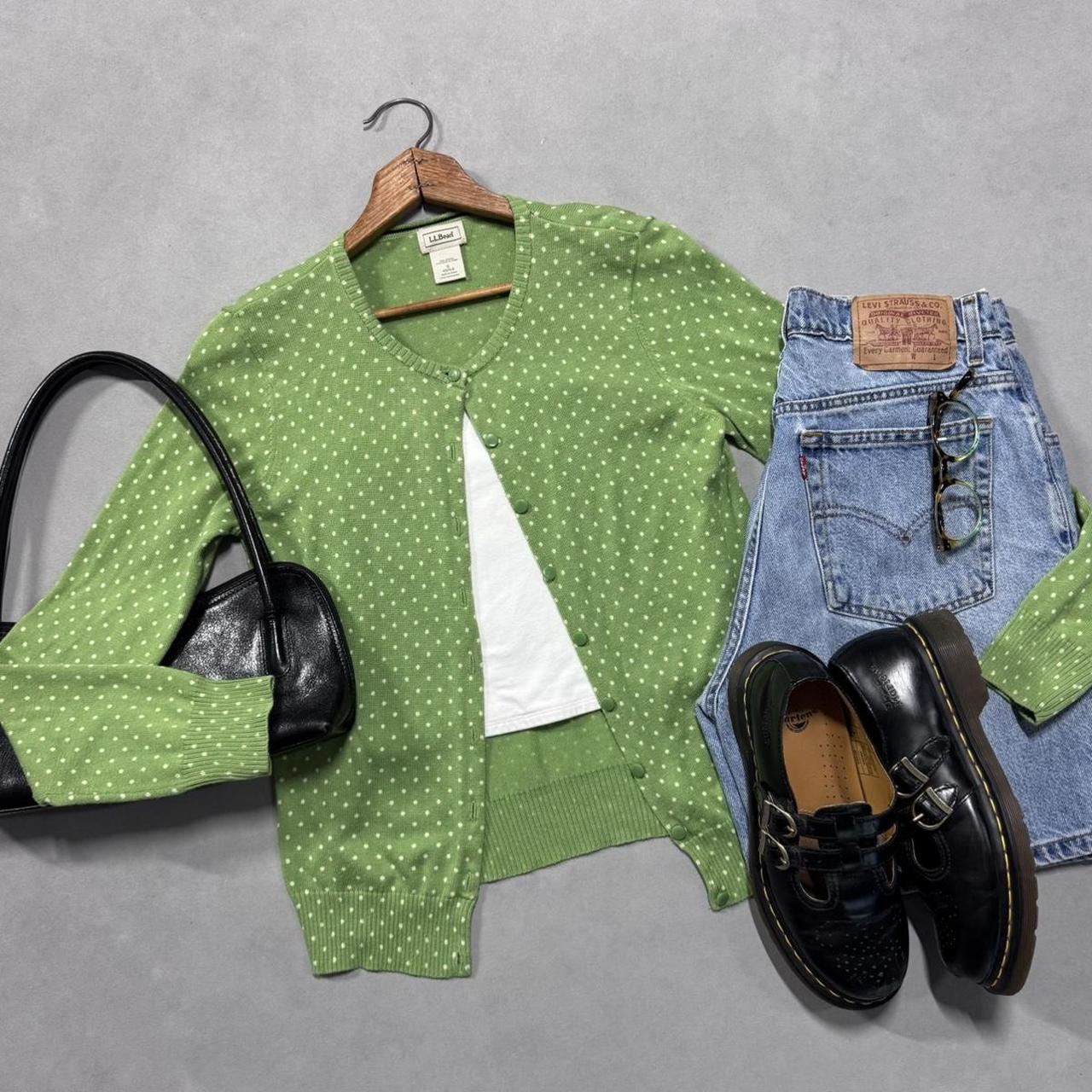 VINTAGE LL BEAN GREEN POLKA DOT CARDIGAN 🐢