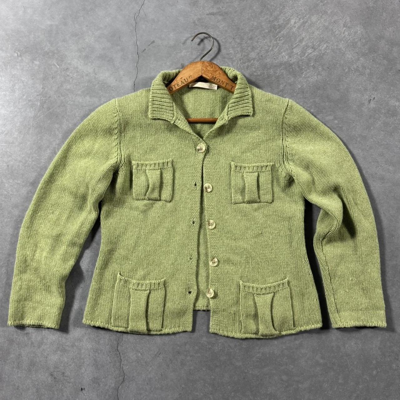 VINTAGE 90S BP STUDIO GREEN POCKET CARDIGAN SWEATER 🌿