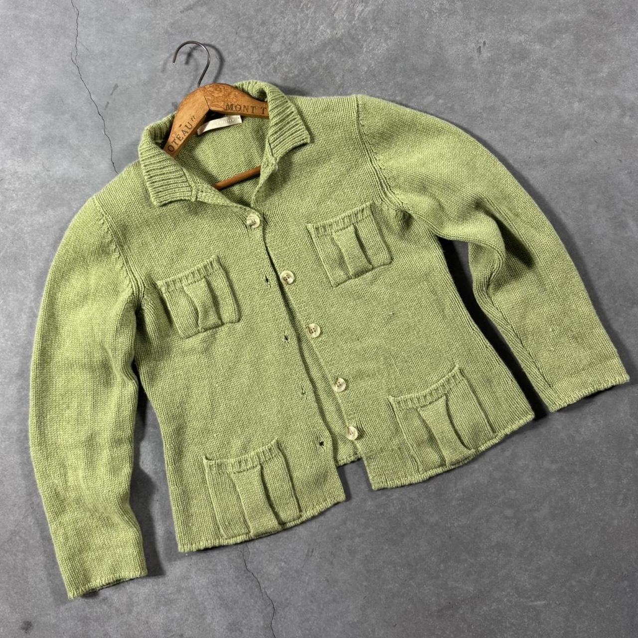 VINTAGE 90S BP STUDIO GREEN POCKET CARDIGAN SWEATER 🌿