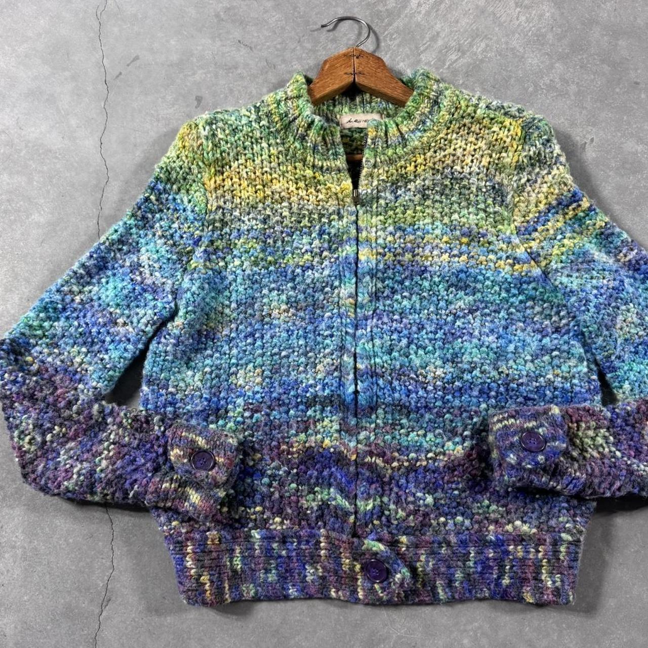VINTAGE 90S I.E. RAINBOW KNIT ZIP-UP SWEATER