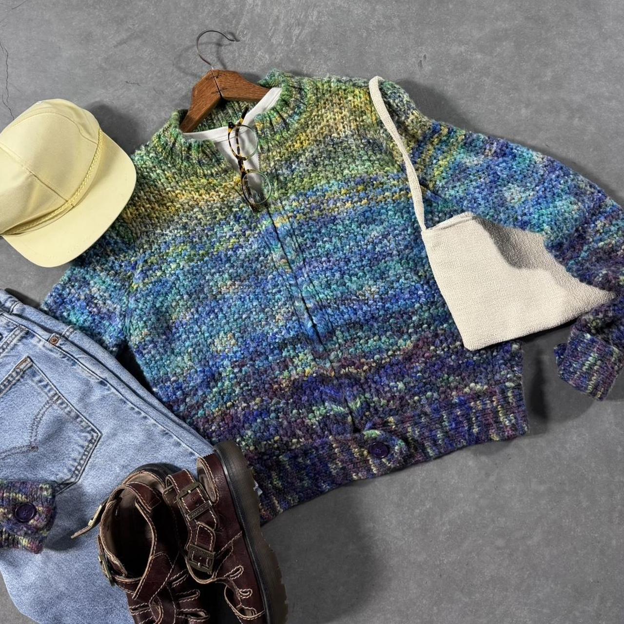 VINTAGE 90S I.E. RAINBOW KNIT ZIP-UP SWEATER