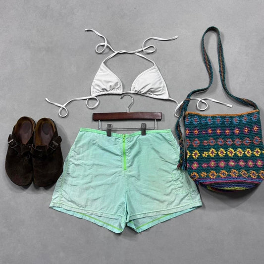 VINTAGE GREEN ZIP SHORTS