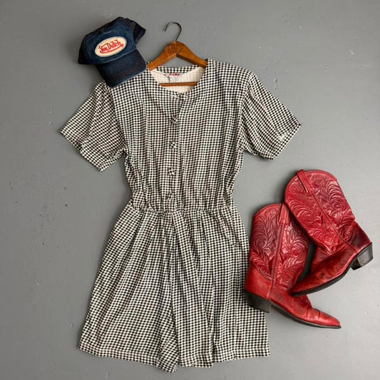VINTAGE 90S FADS BLACK AND WHITE GINGHAM ROMPER 🍒