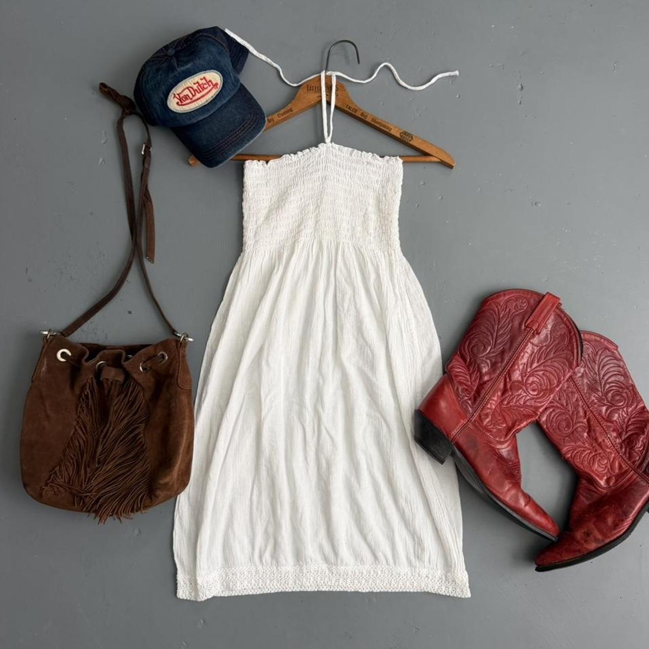 VINTAGE WHITE BABYDOLL STRAPLESS TOP/DRESS WITH HALTER TIE