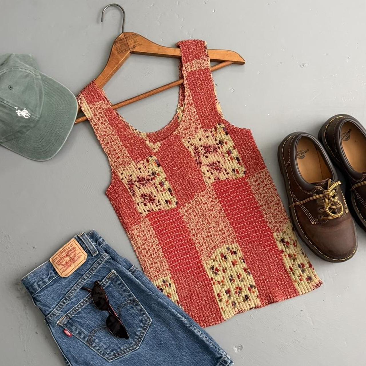 VINTAGE 90S RED PAISLEY PRINTED SHEER TANK TOP