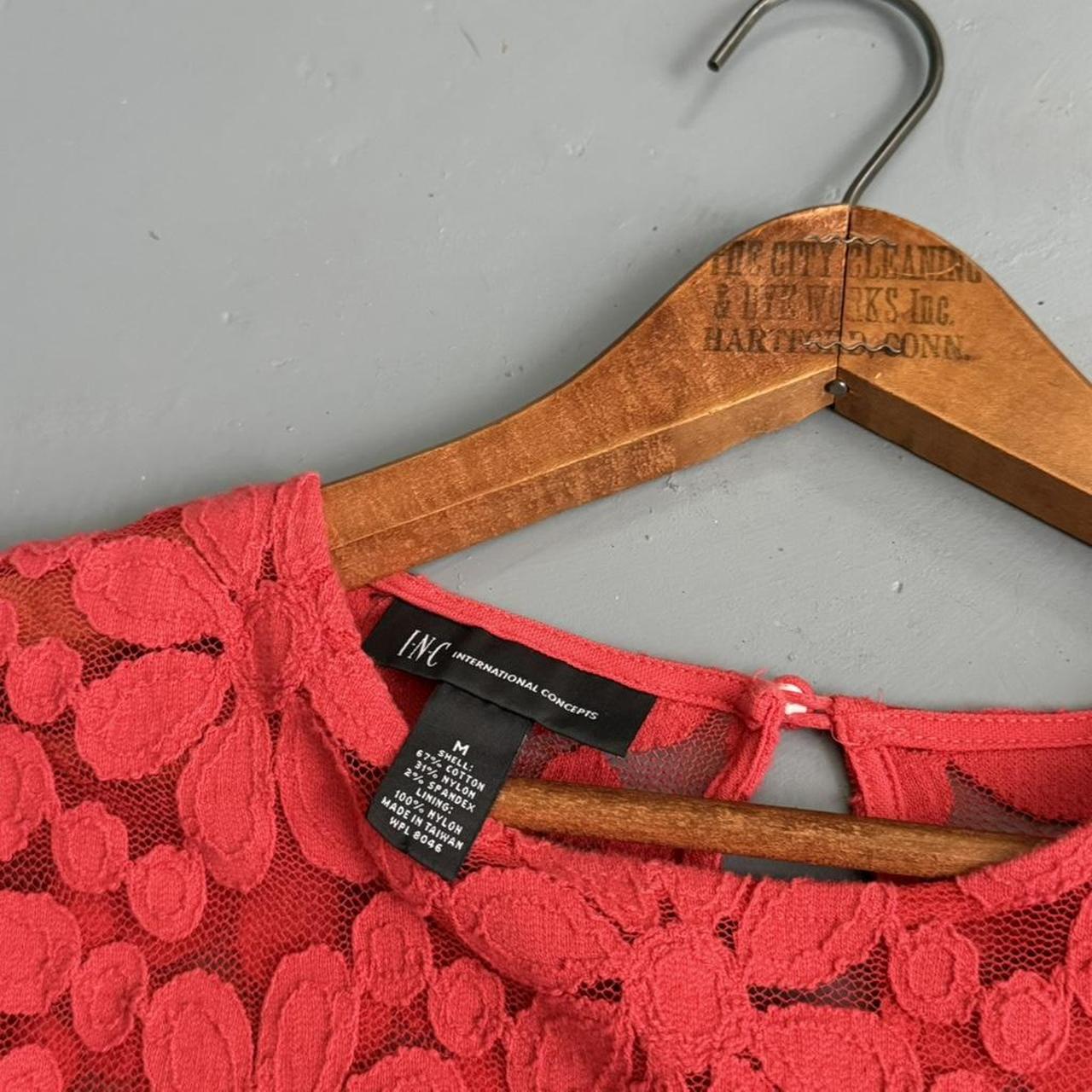 VINTAGE RED LACE FLORAL SHEER BLOUSE