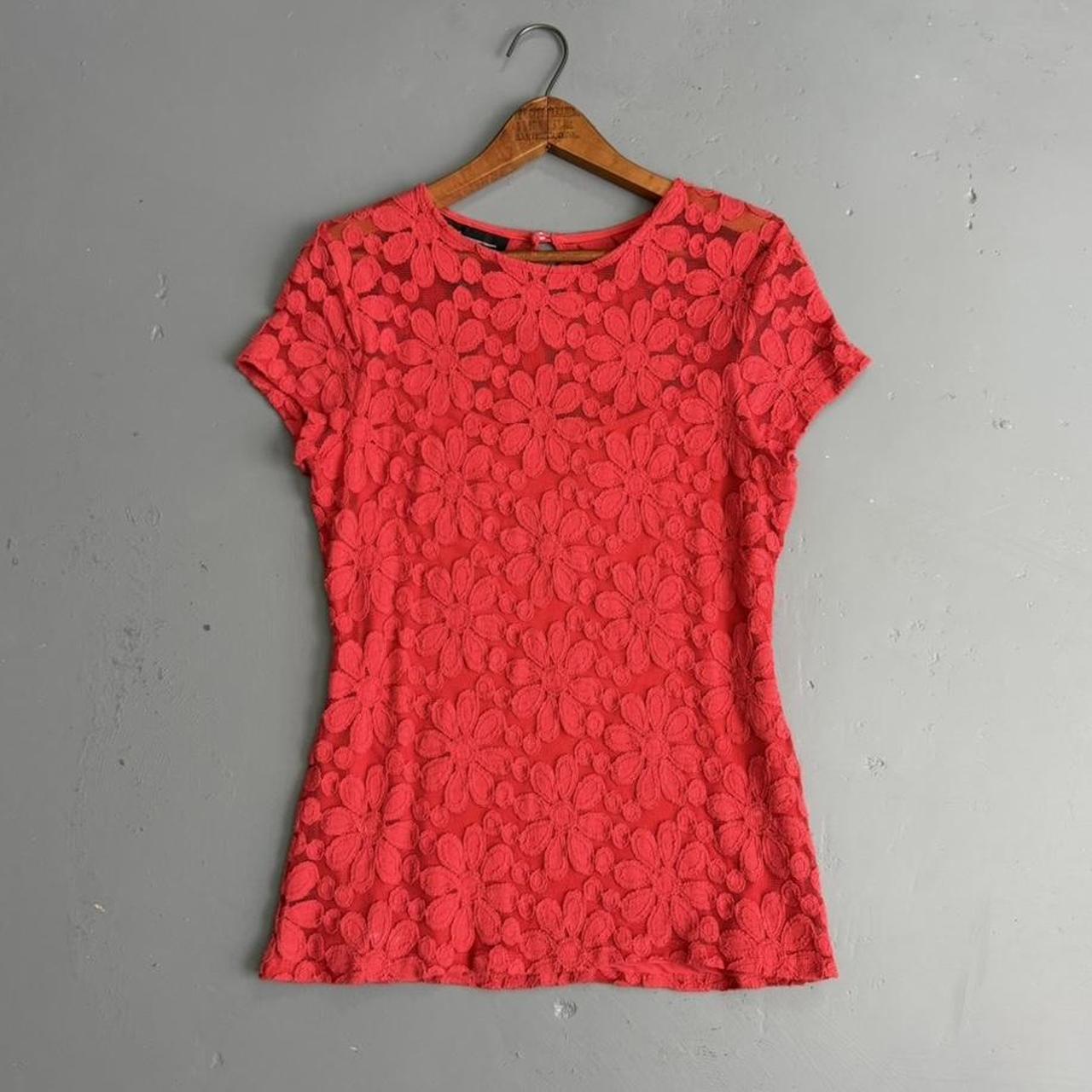 VINTAGE RED LACE FLORAL SHEER BLOUSE