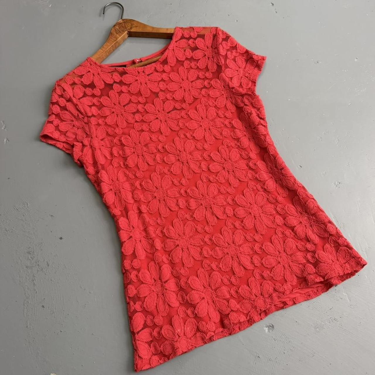 VINTAGE RED LACE FLORAL SHEER BLOUSE