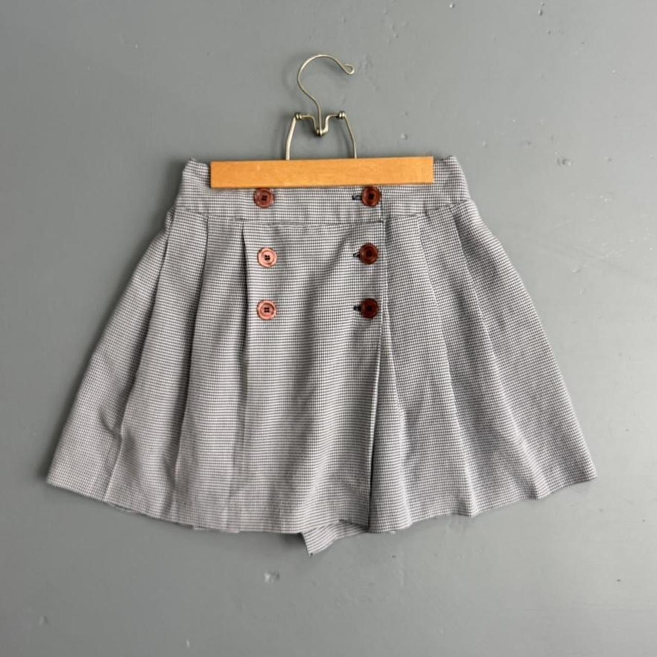 VINTAGE NAVY GINGHAM BUTTON MINI SKIRT