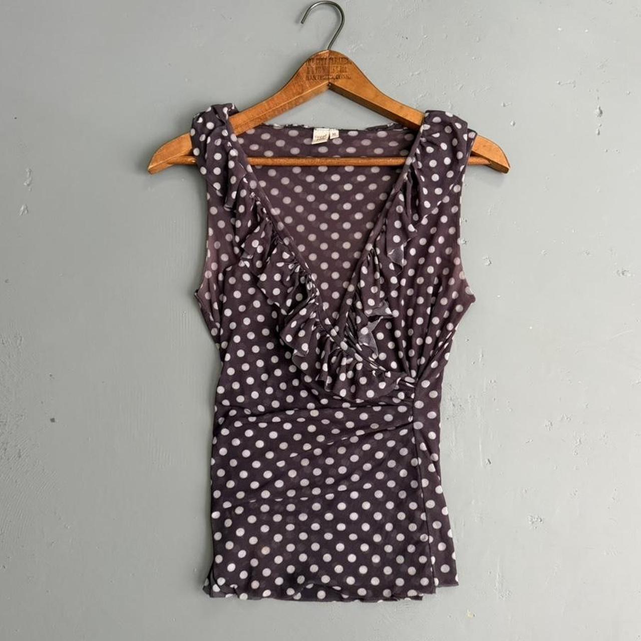 VINTAGE SWEET PEA SHEER BLACK AND WHITE POLKA DOT BLOUSE
