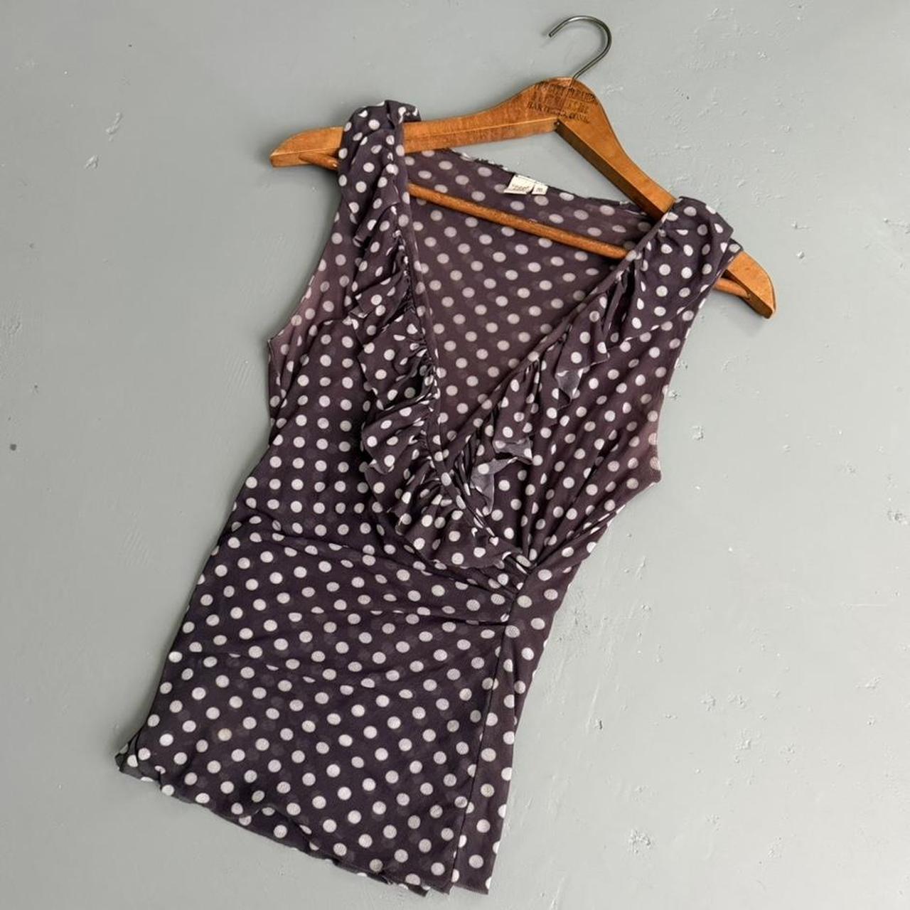 VINTAGE SWEET PEA SHEER BLACK AND WHITE POLKA DOT BLOUSE