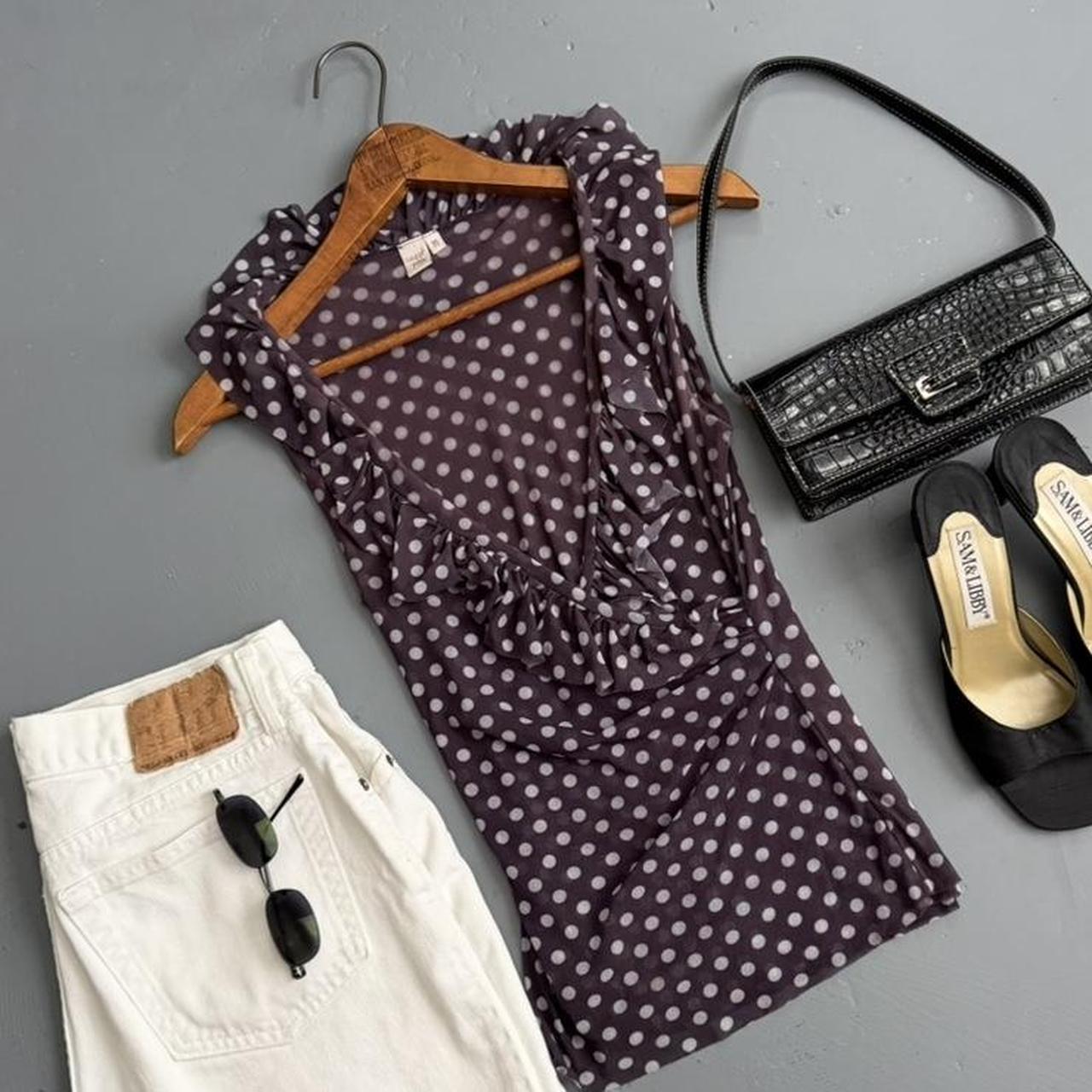 VINTAGE SWEET PEA SHEER BLACK AND WHITE POLKA DOT BLOUSE
