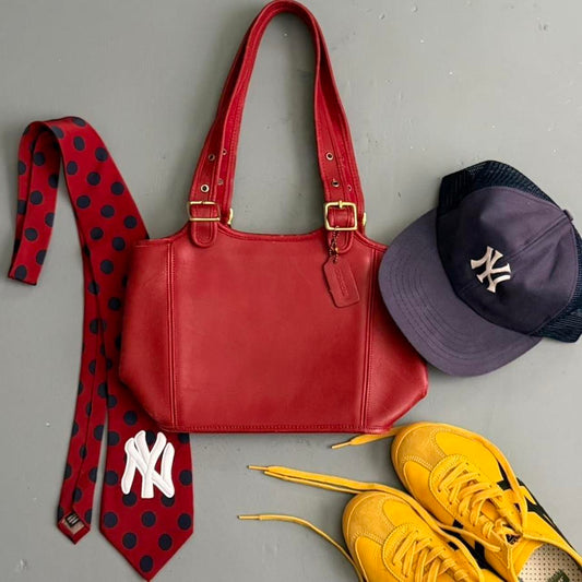 VINTAGE RED COACH LEGACY SHOPPER BAG RED W/ GOLD HARDWARE
