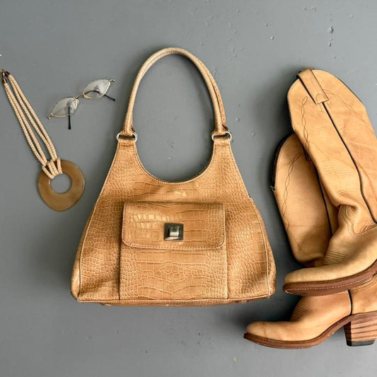 VINTAGE NINE WEST BEIGE CROCODILE BAG