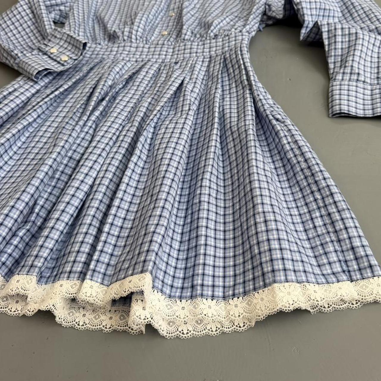 VINTAGE BLUE AND WHITE GINGHAM LONG SLEEVE WESTERN DRESS 🌻