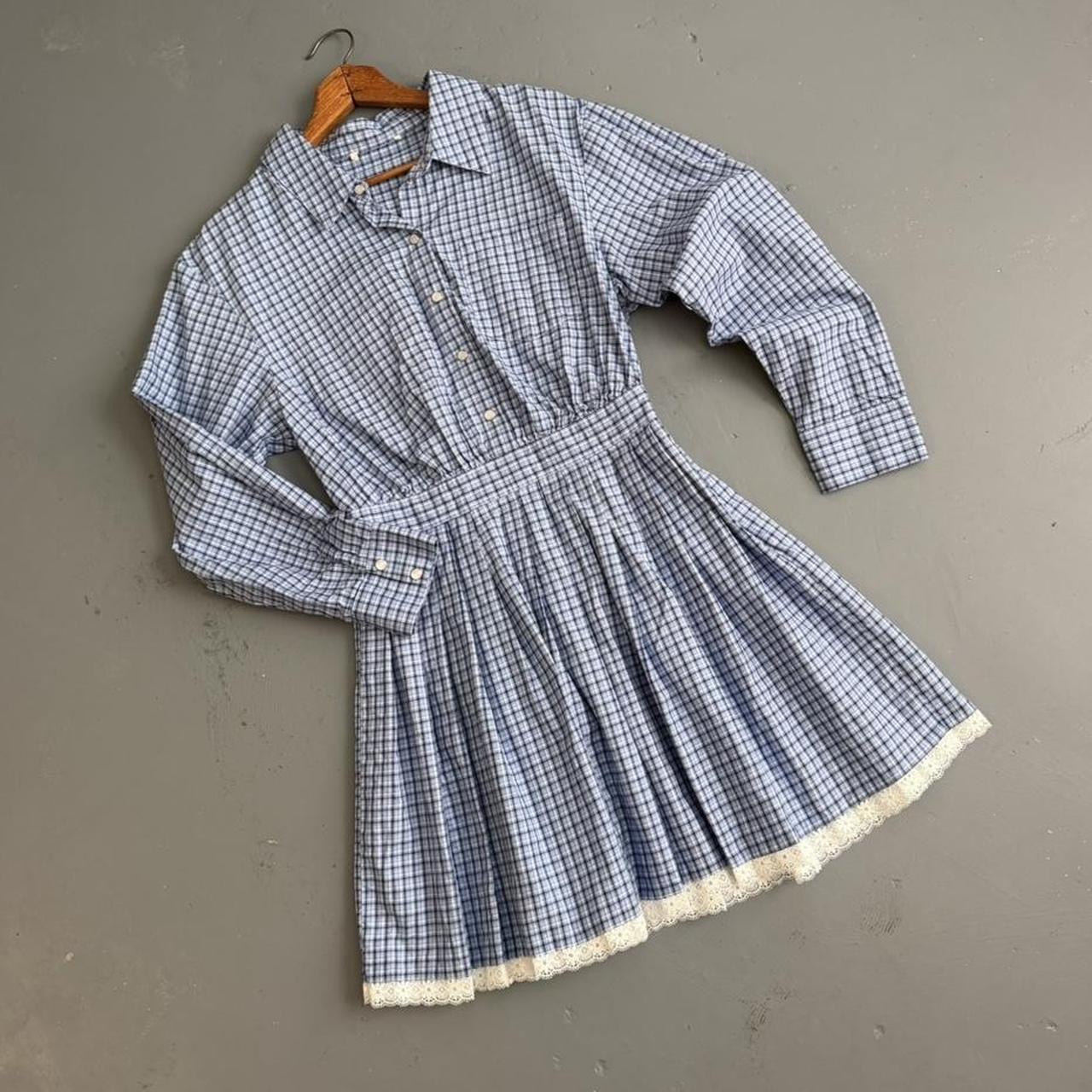 VINTAGE BLUE AND WHITE GINGHAM LONG SLEEVE WESTERN DRESS 🌻