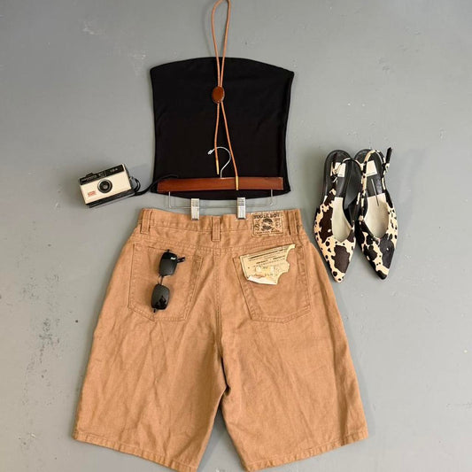 VINTAGE 90S BROWN BUGLE BOY DENIM SHORTS