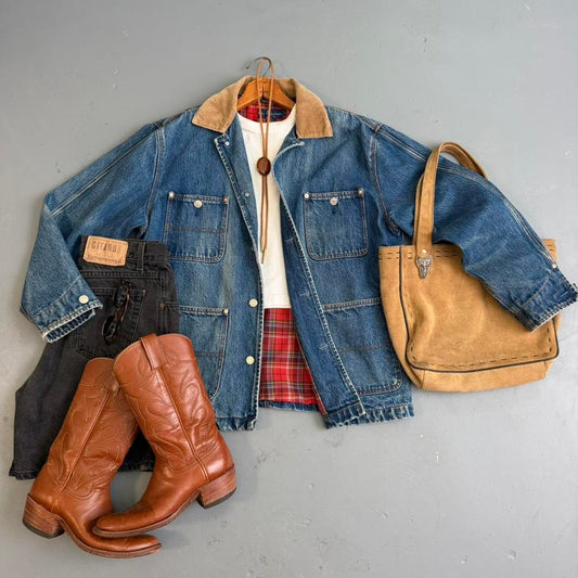 VINTAGE RALPH LAUREN DENIM CHORE JACKET W/ CORDOURY COLLAR